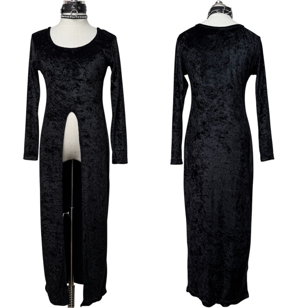 Vintage 90's Duster Maxi Velvet Goth Vamp Long Sleeve Top Medium - Picture 1 of 8
